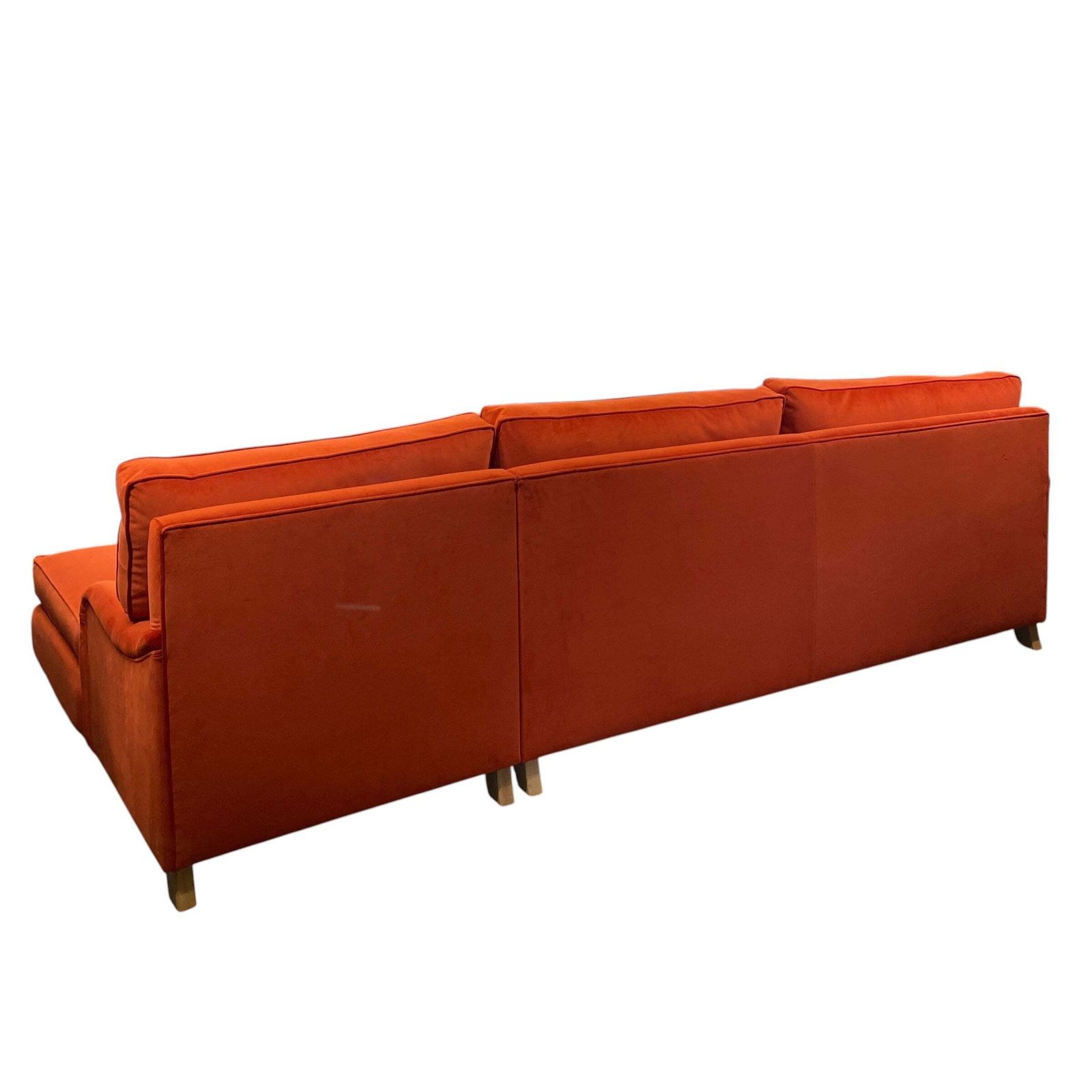 photo buy L Shaped Velvet Sofa Burnt Orange Ex Display Right Handed