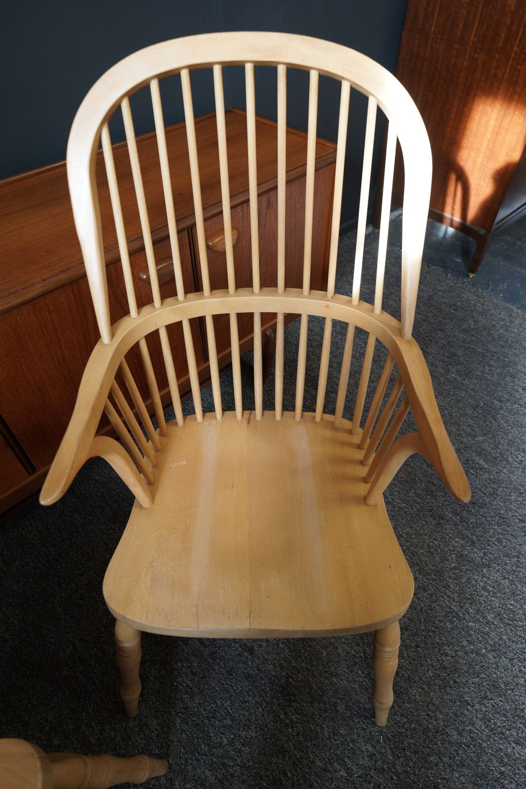 British Windsor Carver Armchairs In Solid Beech – United Kingdom, Mid 20th Century photo furniture