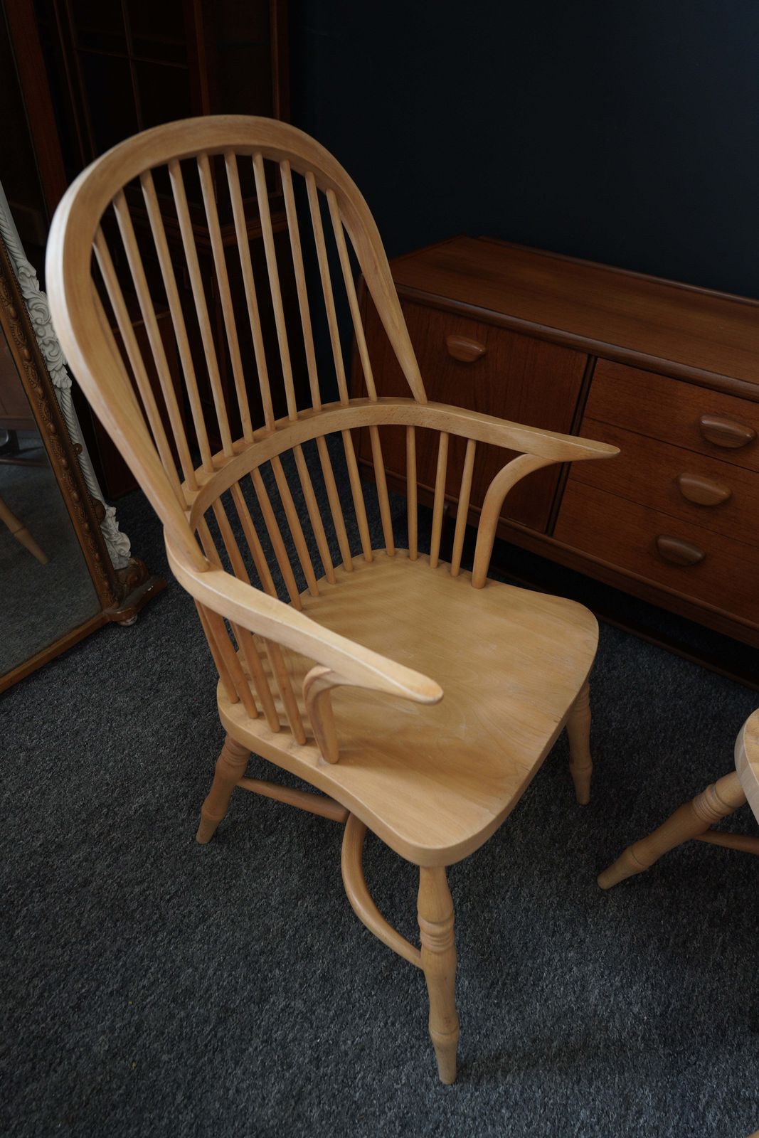 British Windsor Carver Armchairs In Solid Beech – United Kingdom, Mid 20th Century photo buy