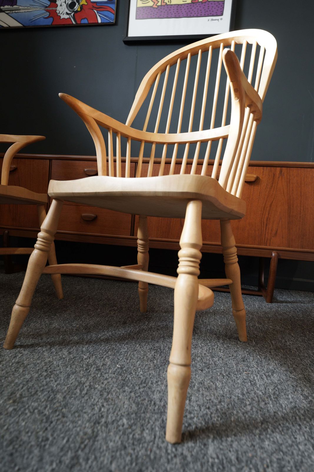 photo for sale British Windsor Carver Armchairs In Solid Beech – United Kingdom, Mid 20th Century