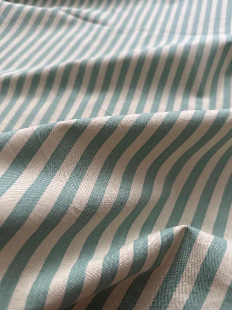 Fujiwo Ishimoto “Ujo” Cotton Striped Fabric Mint Green And Off White 1,35x2,40m, For Marimekko Finland, 1981 photo for sale