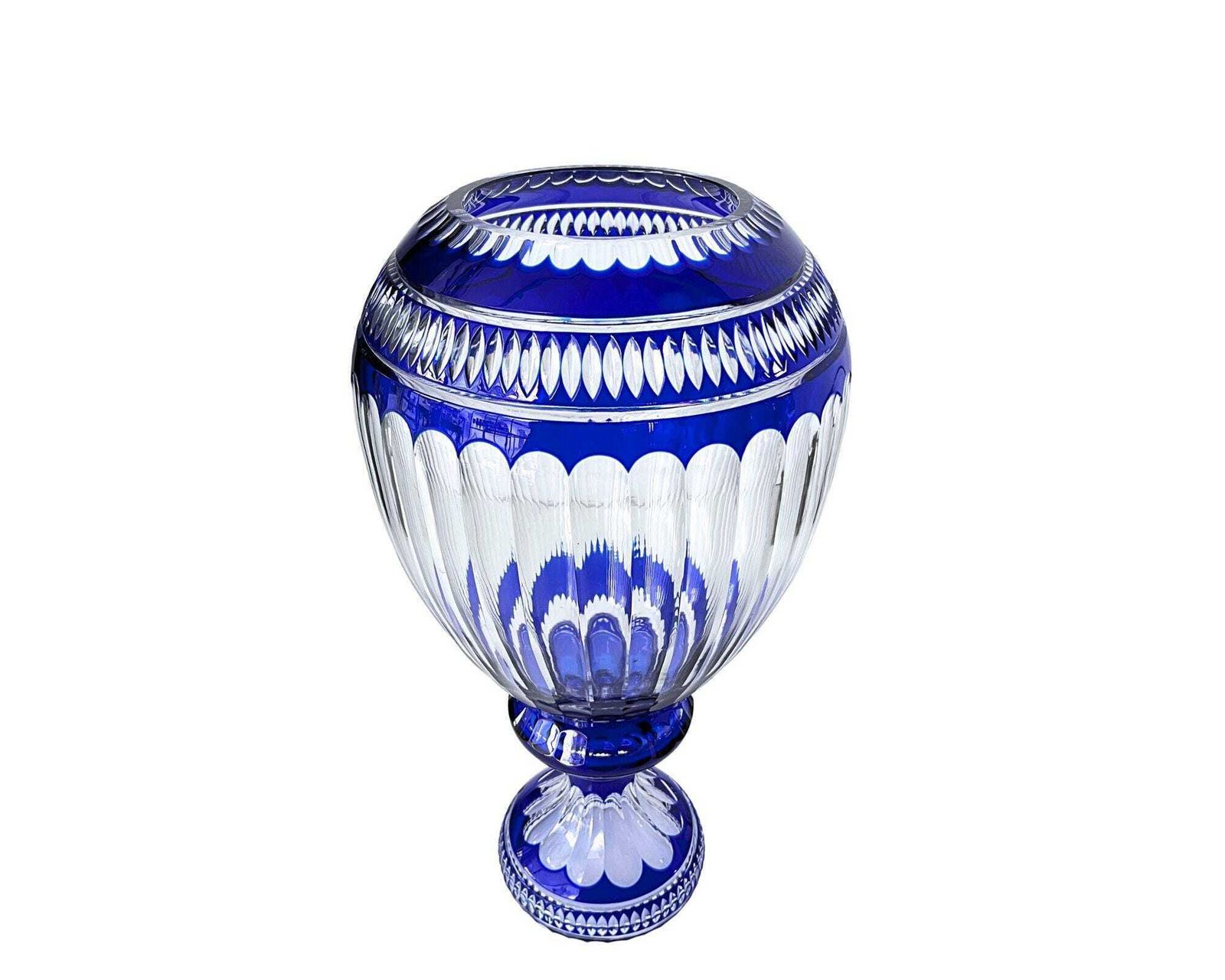 Monumental Lorraine Crystal Vase | 1 Pc | Blue Overlay Pedestal photo furniture