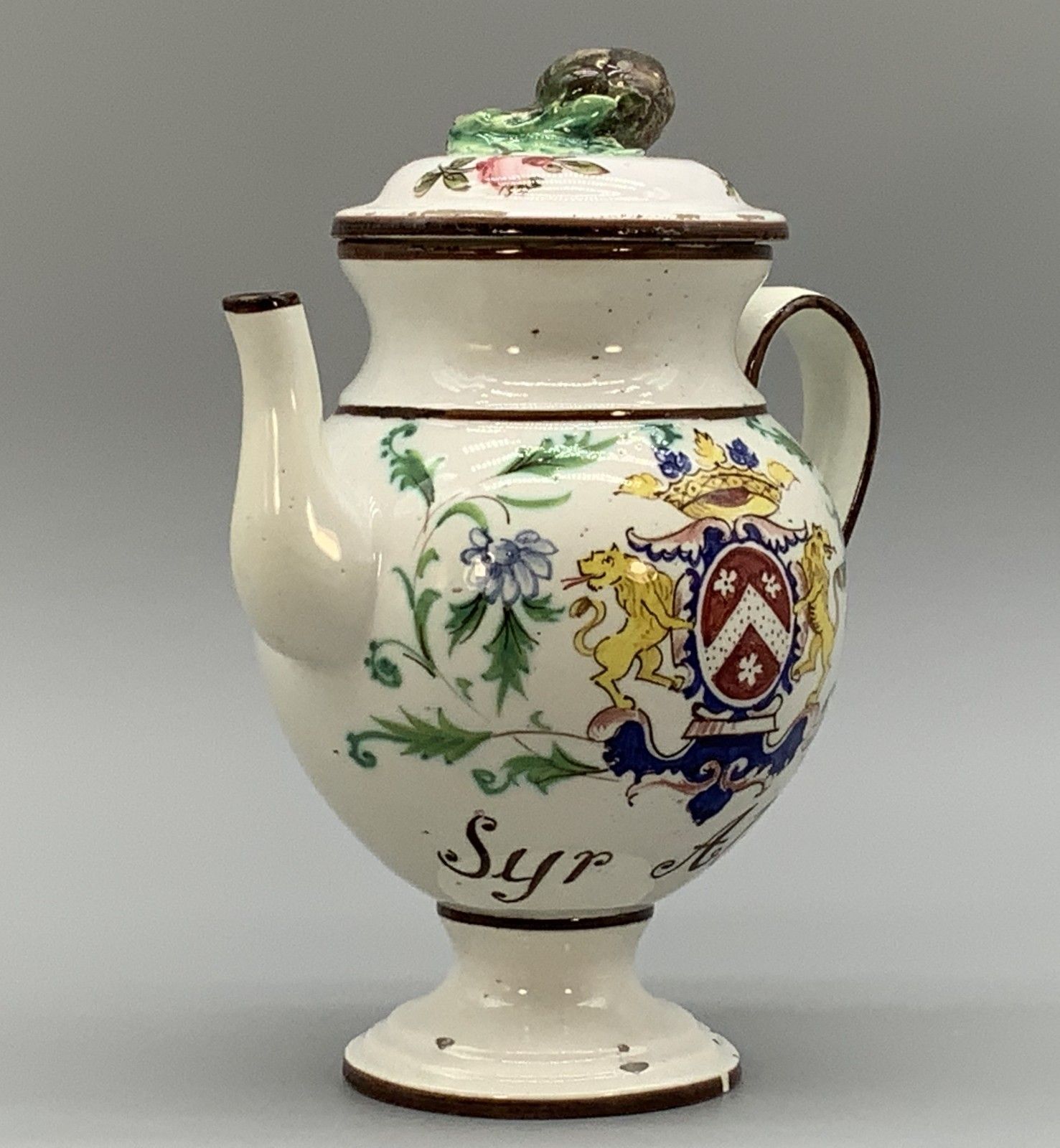 Italian Pharmacy Wet Drug Jug & Cover 18th Century Tin Glaze Polychrome Syr Alth photo 499.0