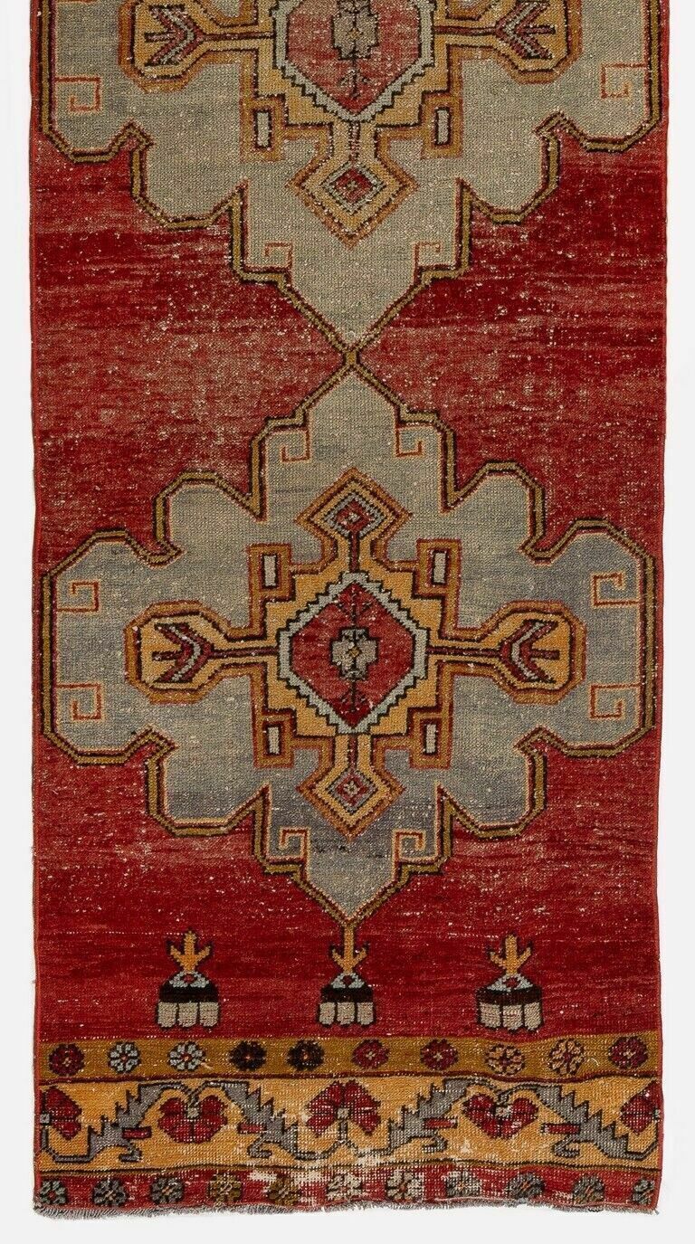 3x11.4 Ft Vintage Handmade Turkish Runner. One Of A Kind Wool Hallway Carpet photo Textiles