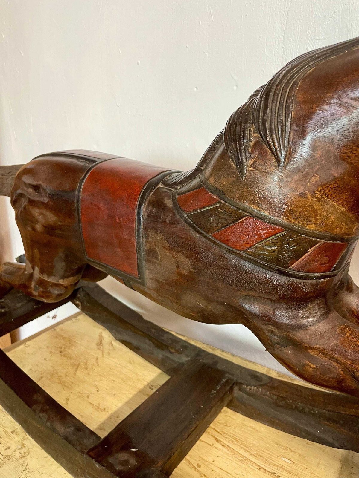 Handcarved Wooden Rocking Horse photo for sale