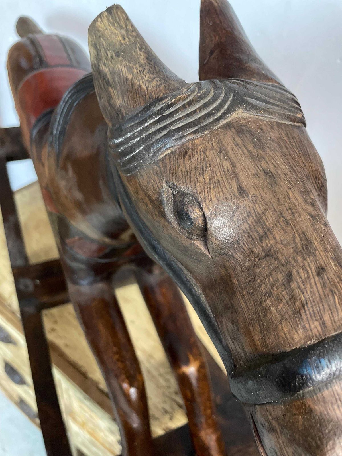 Handcarved Wooden Rocking Horse photo Home Decor