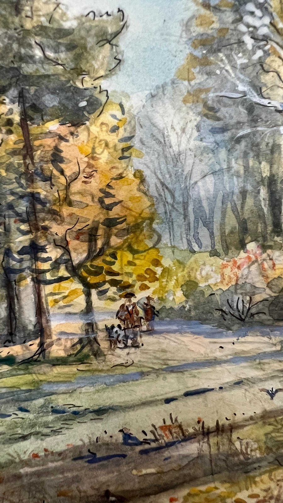 Framed Pen Ink & Watercolour Landscape By S.J. Nash — Woodland Log Cabin Scene Picture photo Art