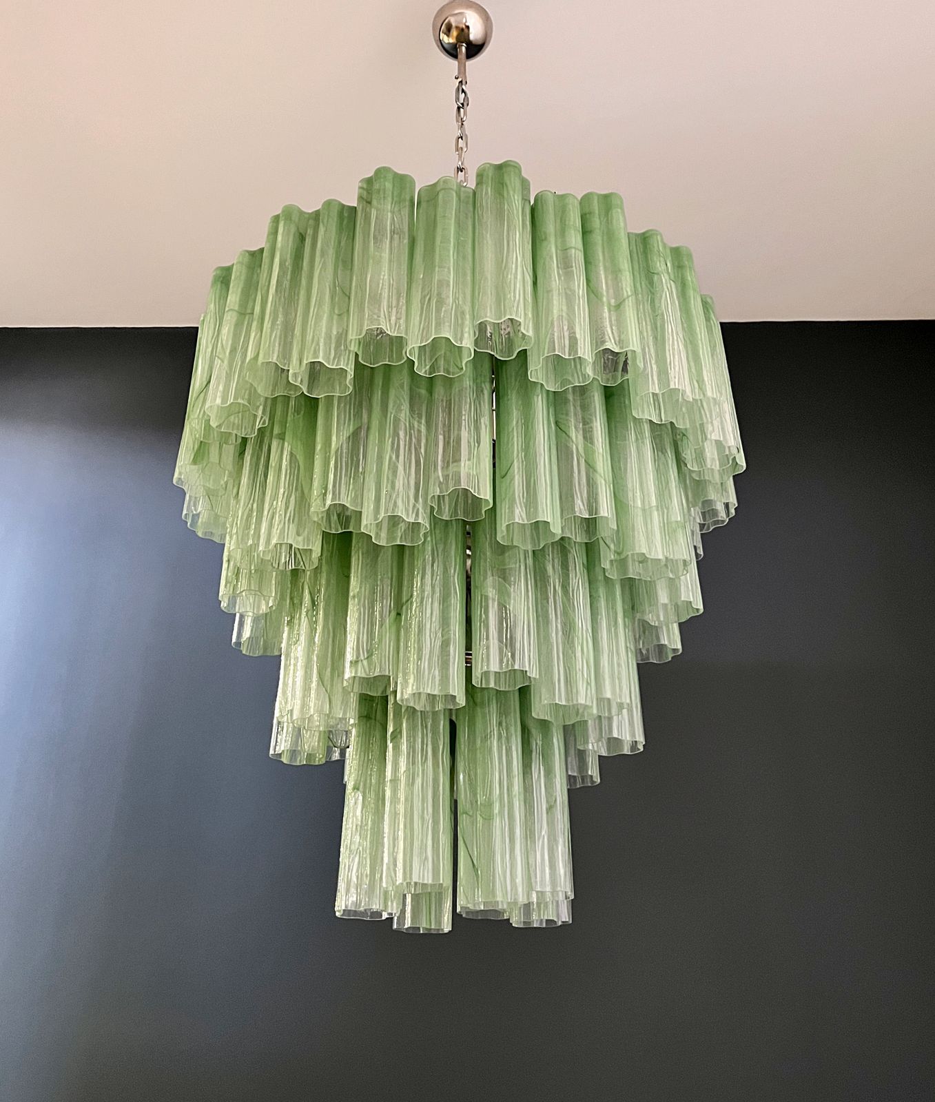 Huge Vintage Murano Glass Tiered Chandelier   80 Glasses   Green Alabaster Glass Tube photo 2245.0