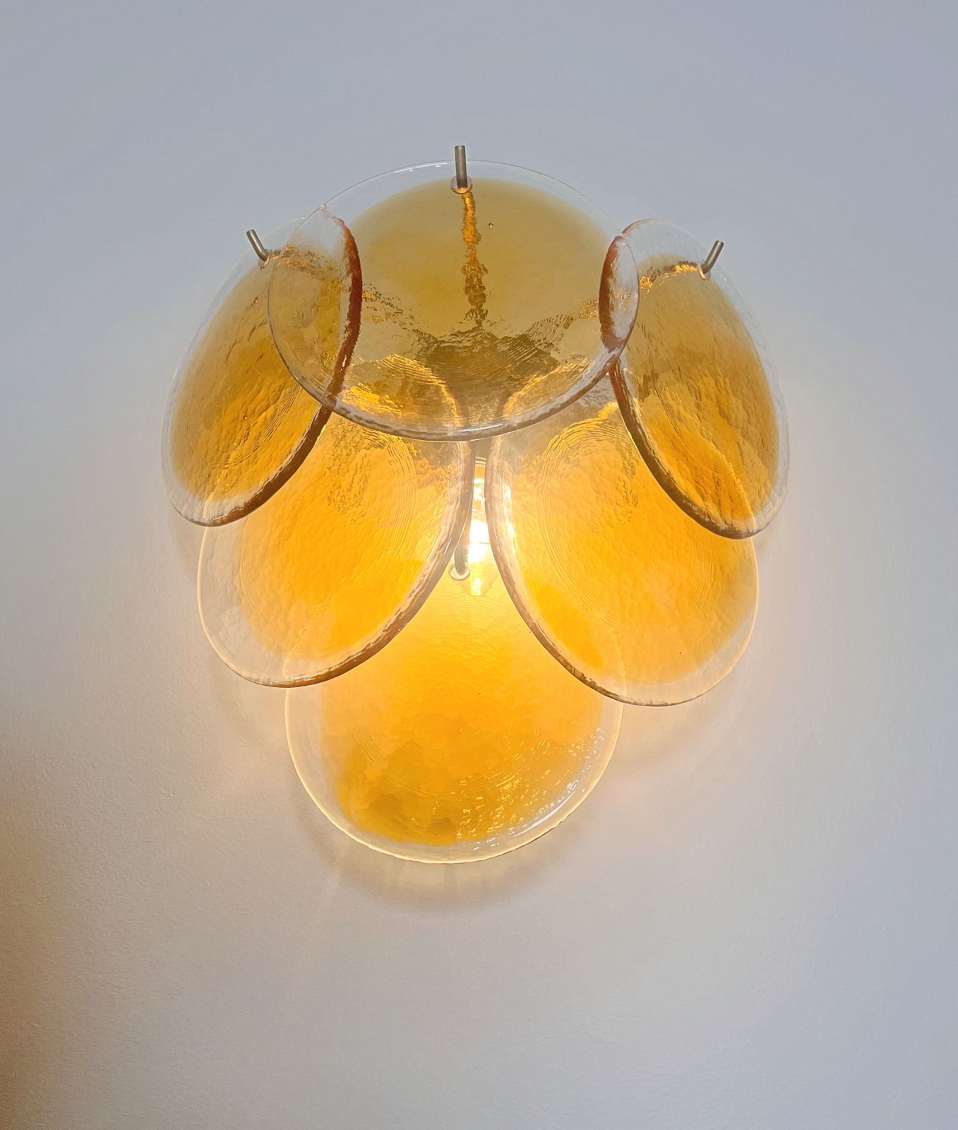 Lighting Pair Of Glass Wall Sconces   6 Alabaster Gold Disks photo