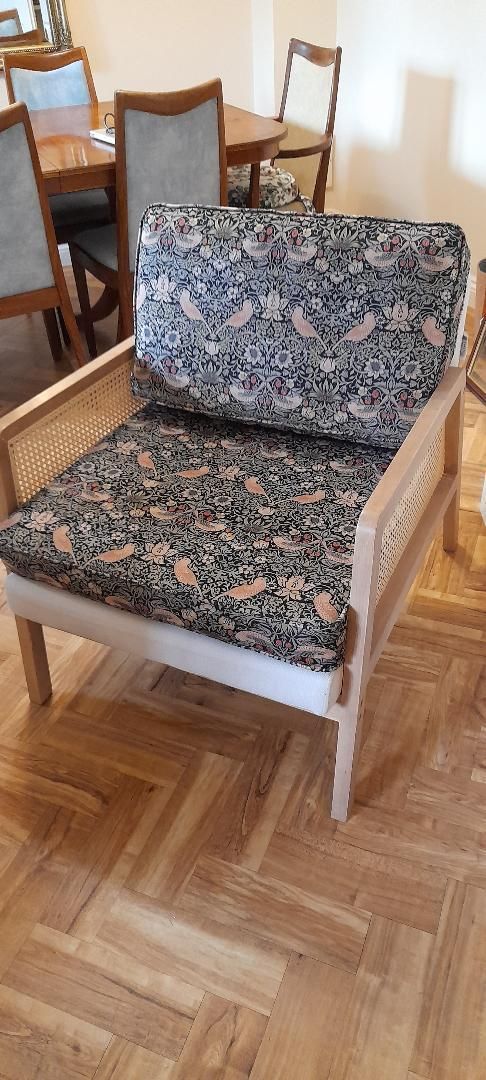 photo for sale Rattan Beech Accent Arm Modern Lounge Chair William Morris Velvet Strawberry Thief