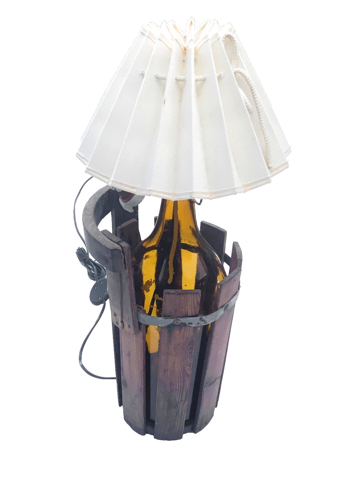 Upcycled Vintage Table Lamp Large  Patent Bottle In Wooden Stand 1900s