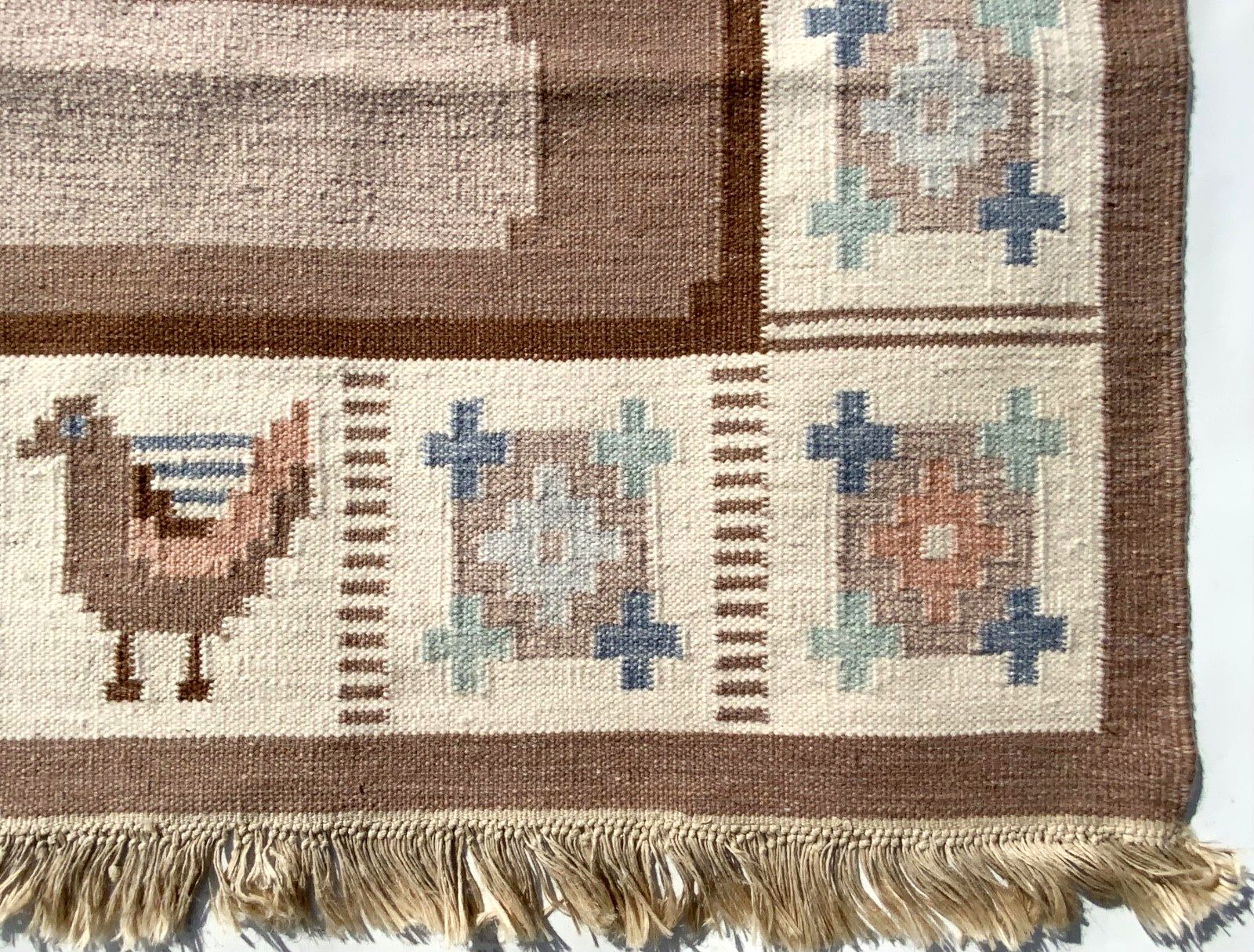 Swedish Wool Rug Angso Flat Weave Kilim Rollakan Eisner 1960 Size 220cm X 140 Cm photo 451.0