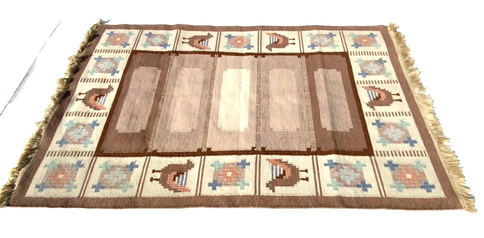 Swedish Wool Rug Angso Flat Weave Kilim Rollakan Eisner 1960 Size 220cm X 140 Cm photo vintage
