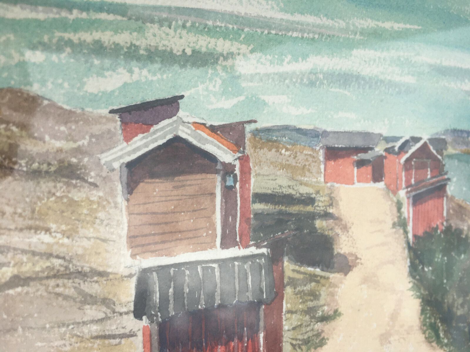 Original Watercolour On Paper Seacoast Painting Signe By Hans Olof Werner 1980's photo 55.0