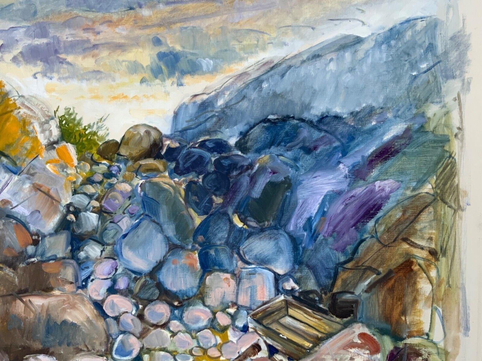 photo vintage Large Abstractionism Landscape Oil Painting Signed Per Olof Netterblad, 1976
