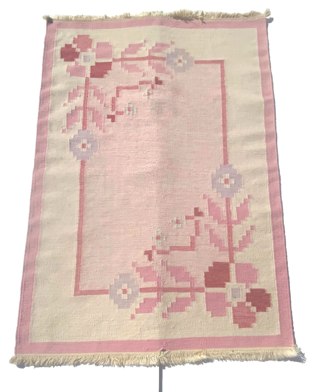 Swedish Pink Wool Rug Flat Weave Kilim Rölakan Rug 1960, Large 200cm X 140 Cm photo furniture