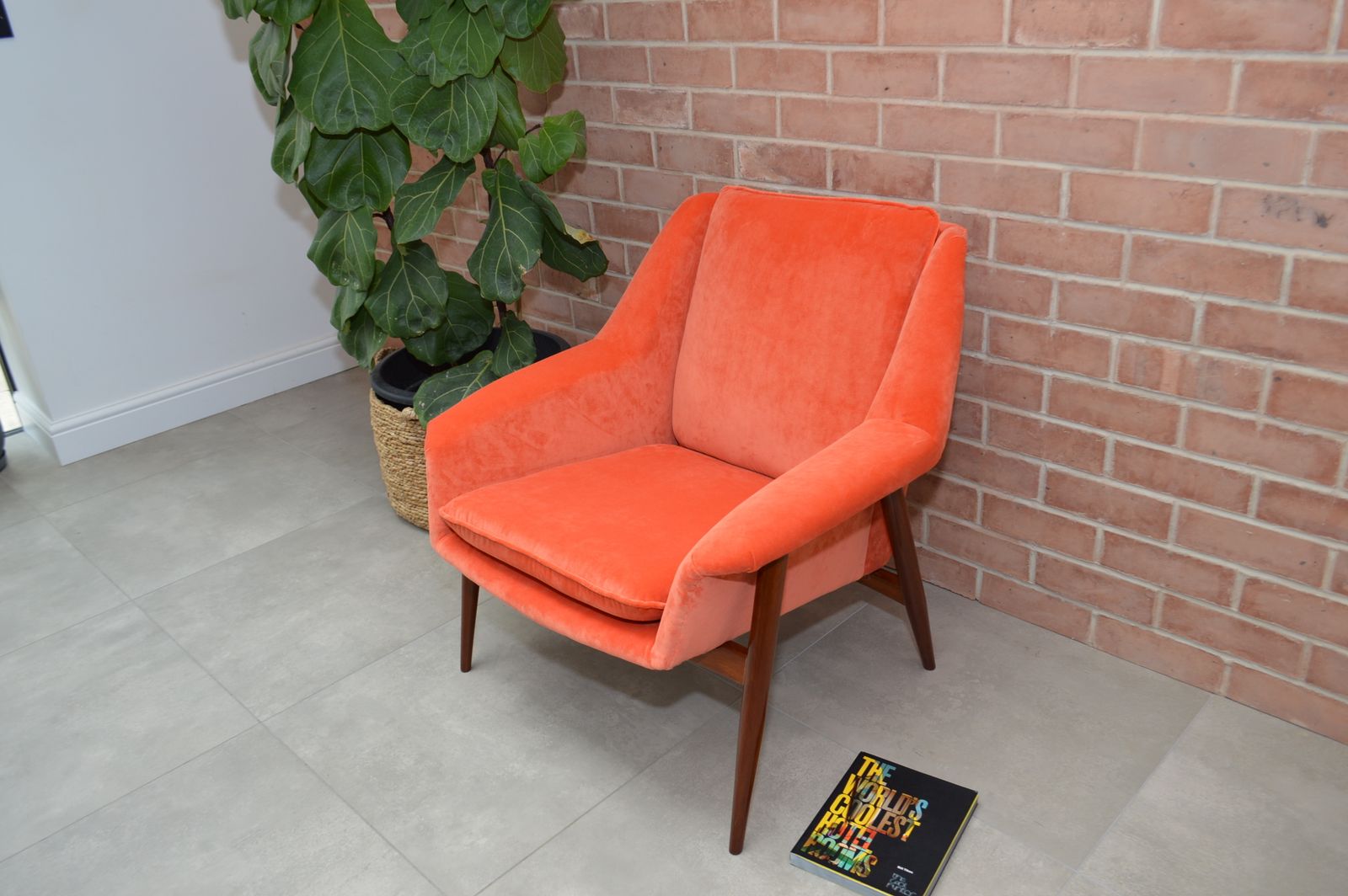 Mid Century Parker Knoll "New Menton" Model Pk940 Teak Armchair, Orange Velvet Upholstery photo Furniture