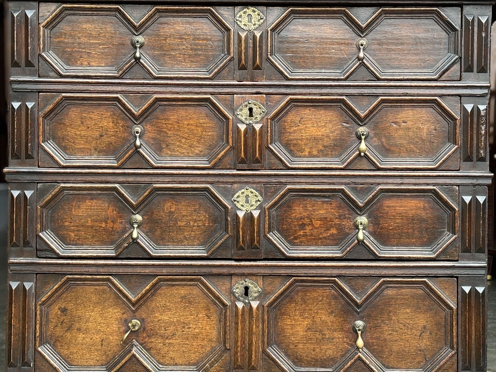17th Century Charles II Period Jacobean Oak Geometric Chest Of Drawers photo buy
