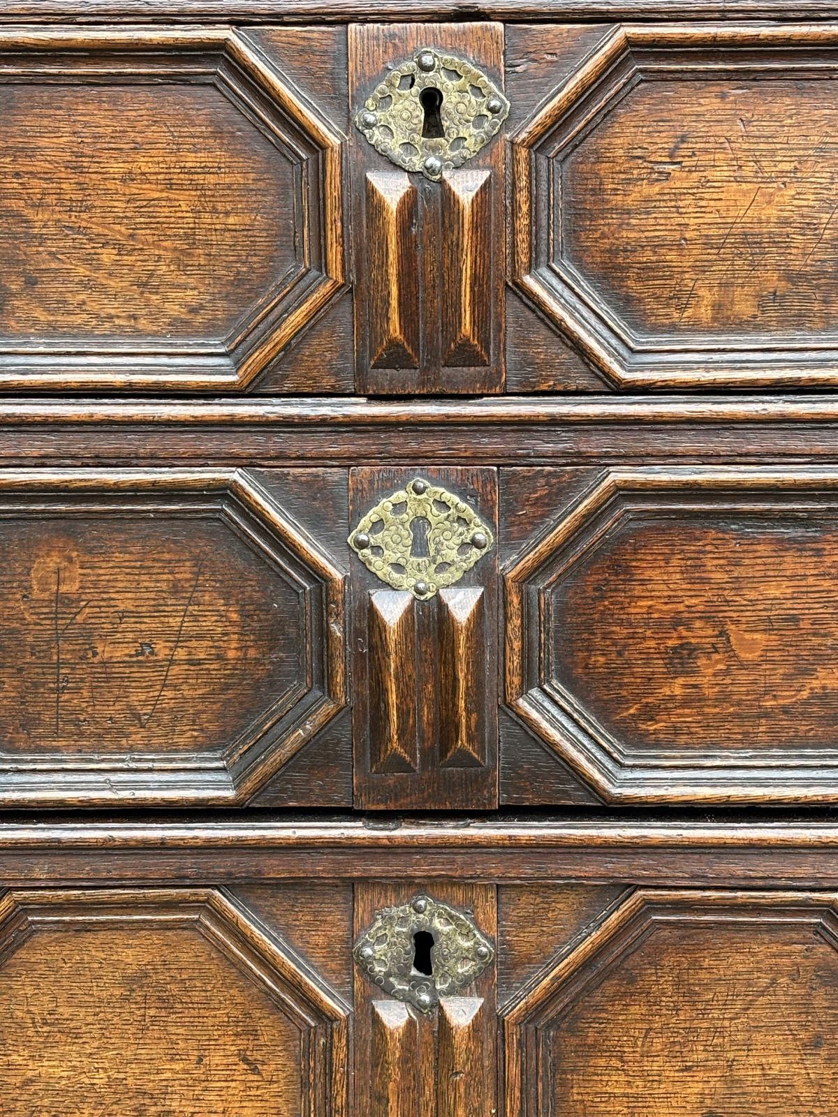 17th Century Charles II Period Jacobean Oak Geometric Chest Of Drawers photo vintage