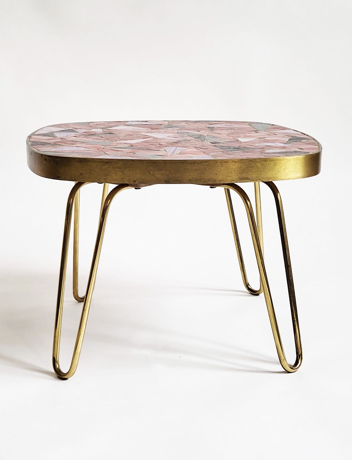 Mid Century Modern Mosaic & Brass Side Table With Hair Pin Legs, 1950s photo 1285.0