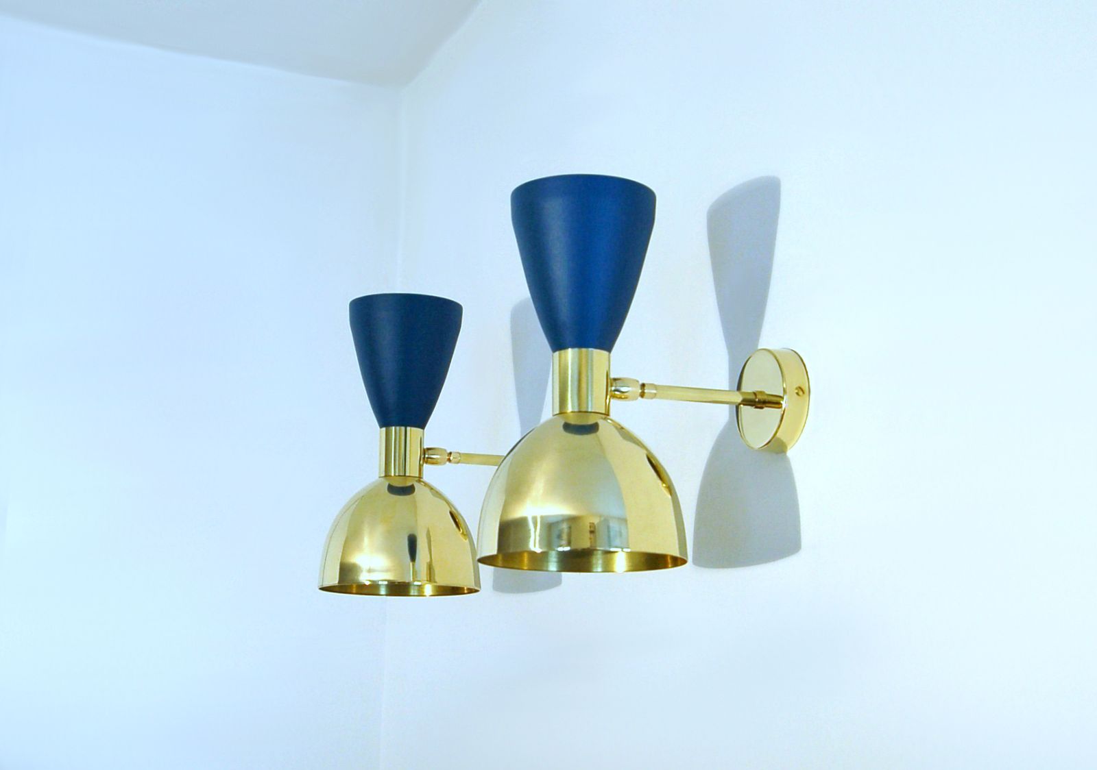 Pair Of Wall Lamp / Metal & Brass / Brass And Blue Opaque / Style '50 photo furniture