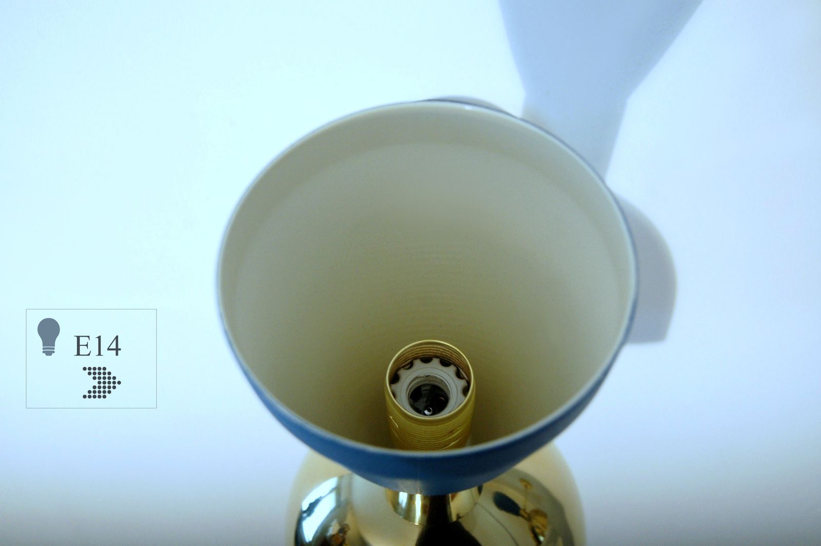 Pair Of Wall Lamp / Metal & Brass / Brass And Blue Opaque / Style '50 photo vinterior