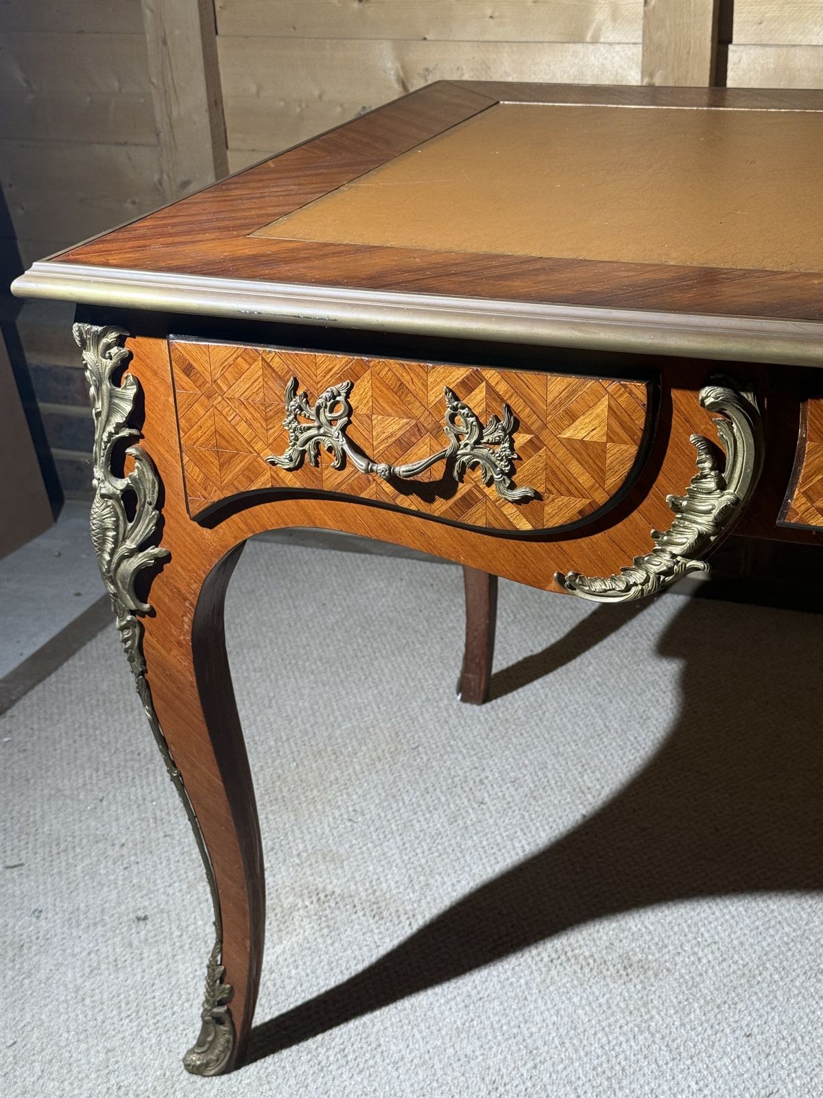 19th Century French Louis XV Parquetry Bureau Plat With Ormolu Mounts photo 1800.0