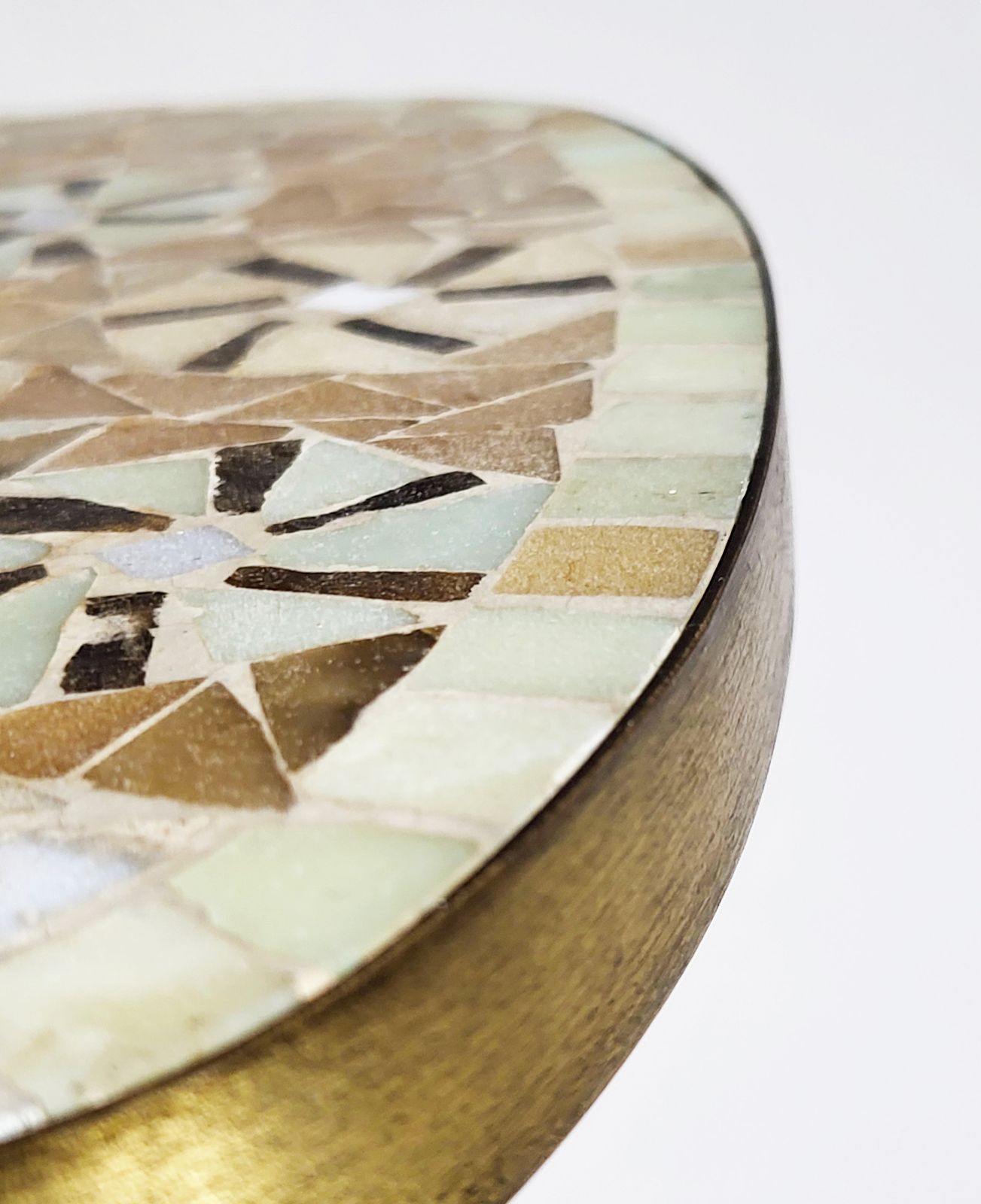 Mid Century Modern Mosaic & Brass Side Table With Hair Pin Legs, 1950s photo Furniture