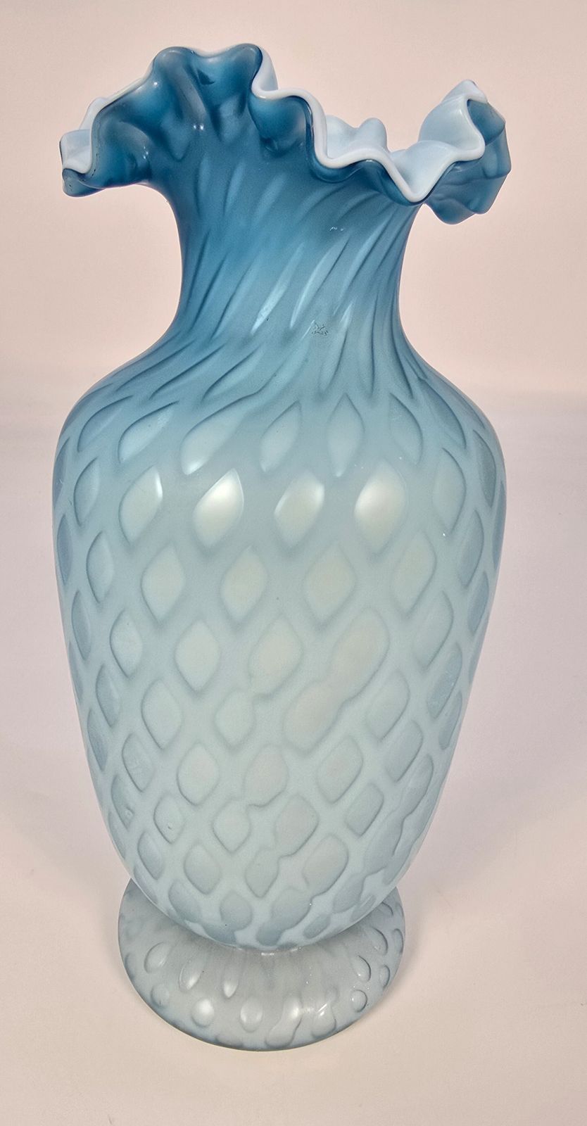 Antique Blue Satin Glass Vase Circa 1880 26cm Tall photo vintage