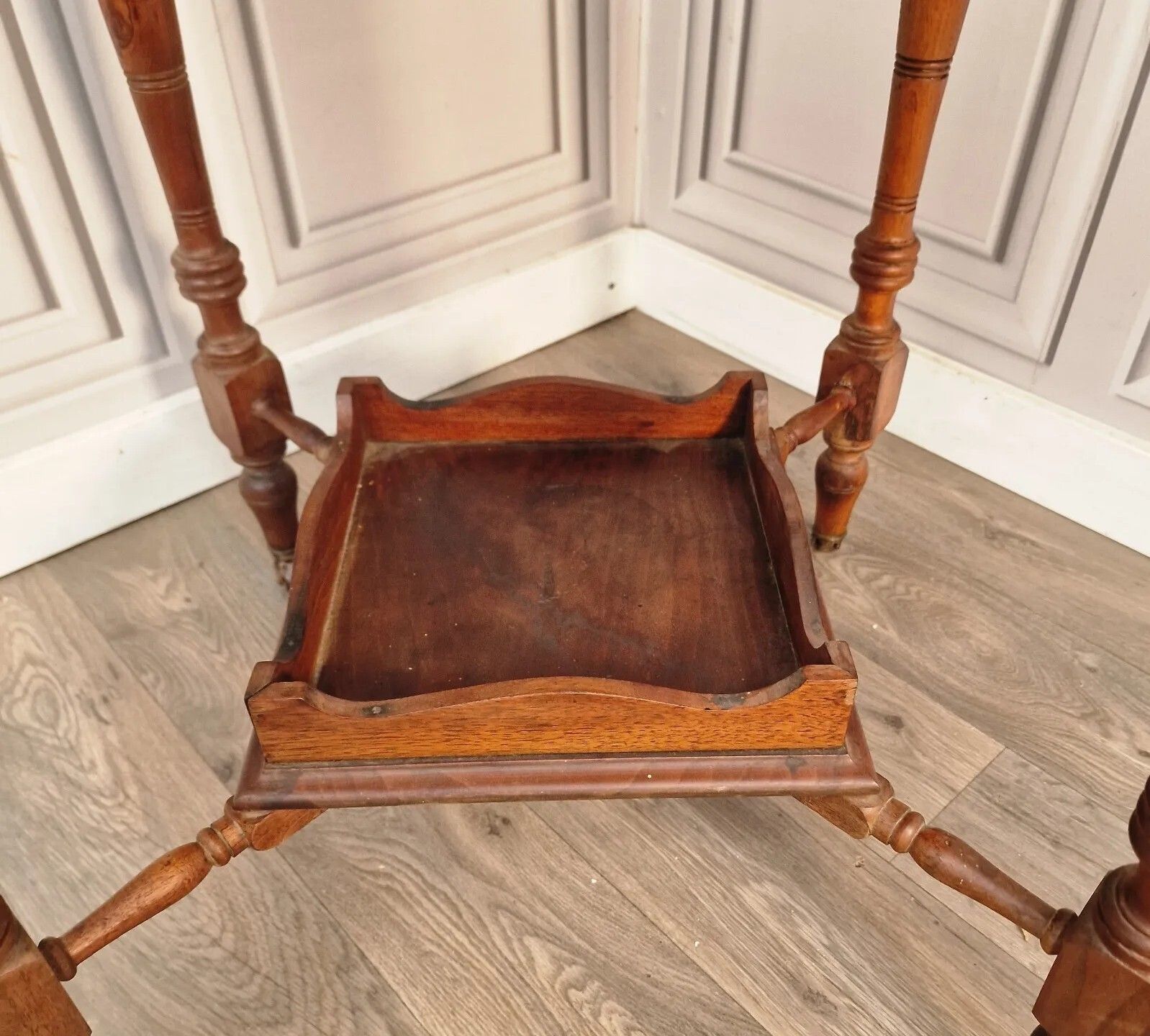 Furniture Antique Hall Table Wooden Arts & Crafts Octagonal 2 Tier Wood Window Side End photo
