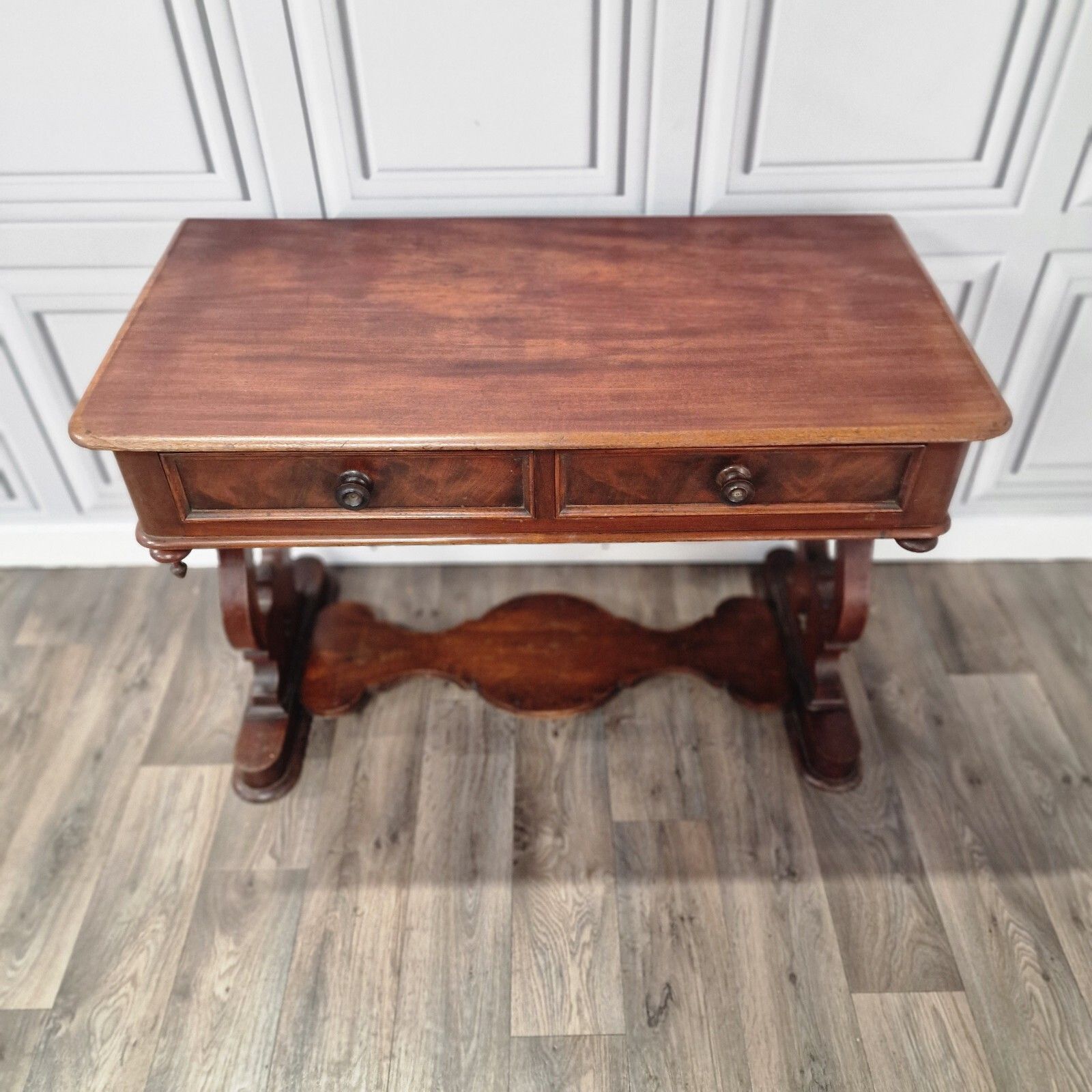 Antique Library Writing Table  Solid Wood Console Office Desk Drawers Mahogany photo Furniture
