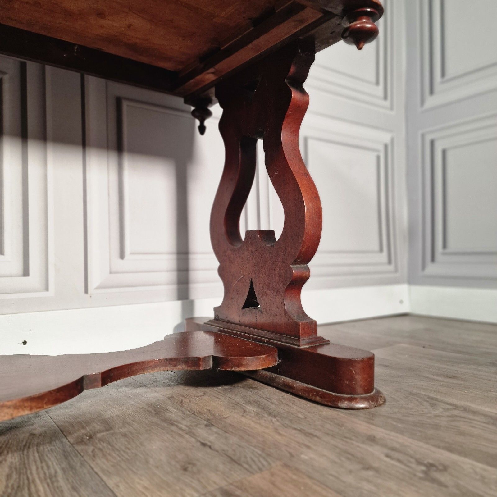 photo for sale Antique Library Writing Table  Solid Wood Console Office Desk Drawers Mahogany
