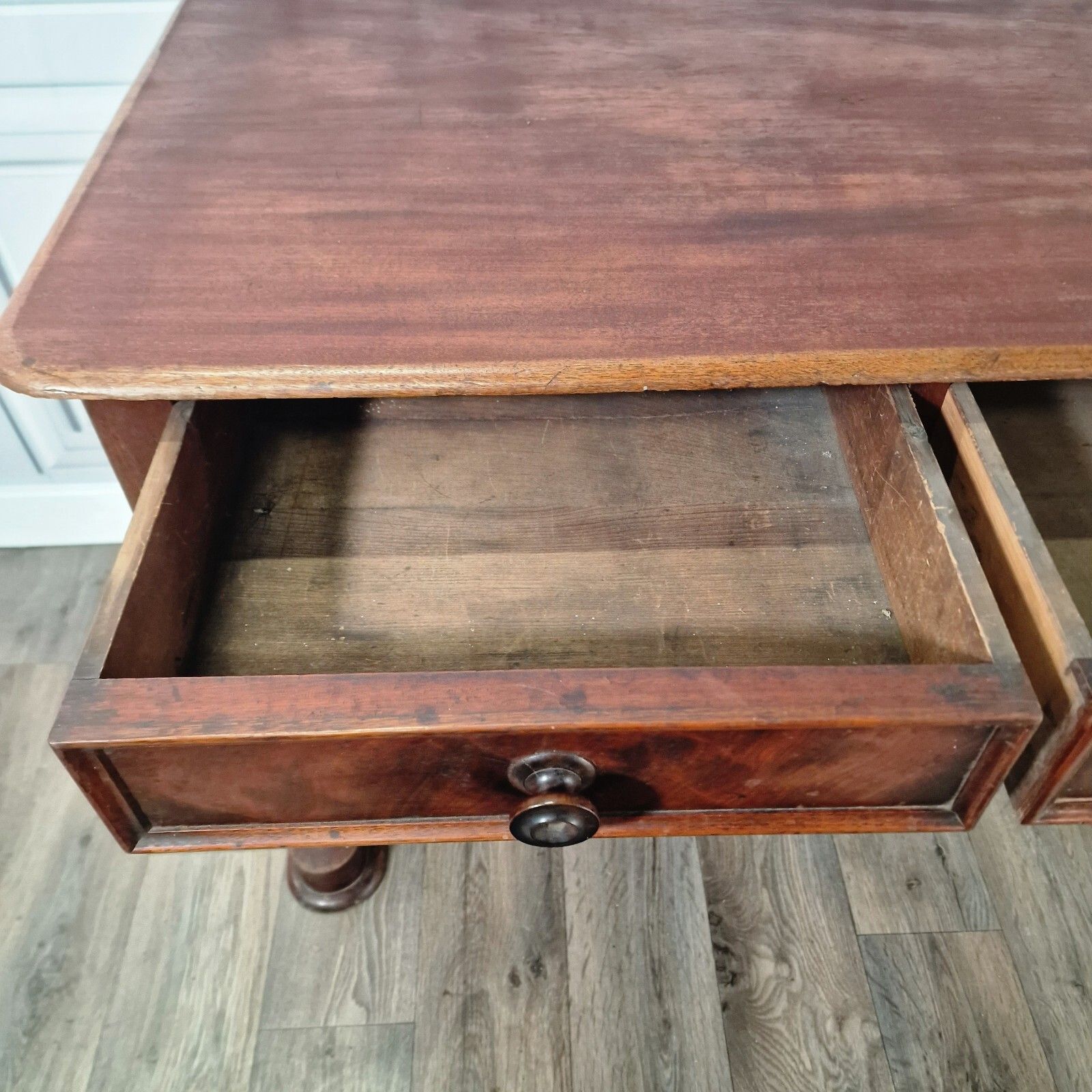 Furniture Antique Library Writing Table  Solid Wood Console Office Desk Drawers Mahogany photo