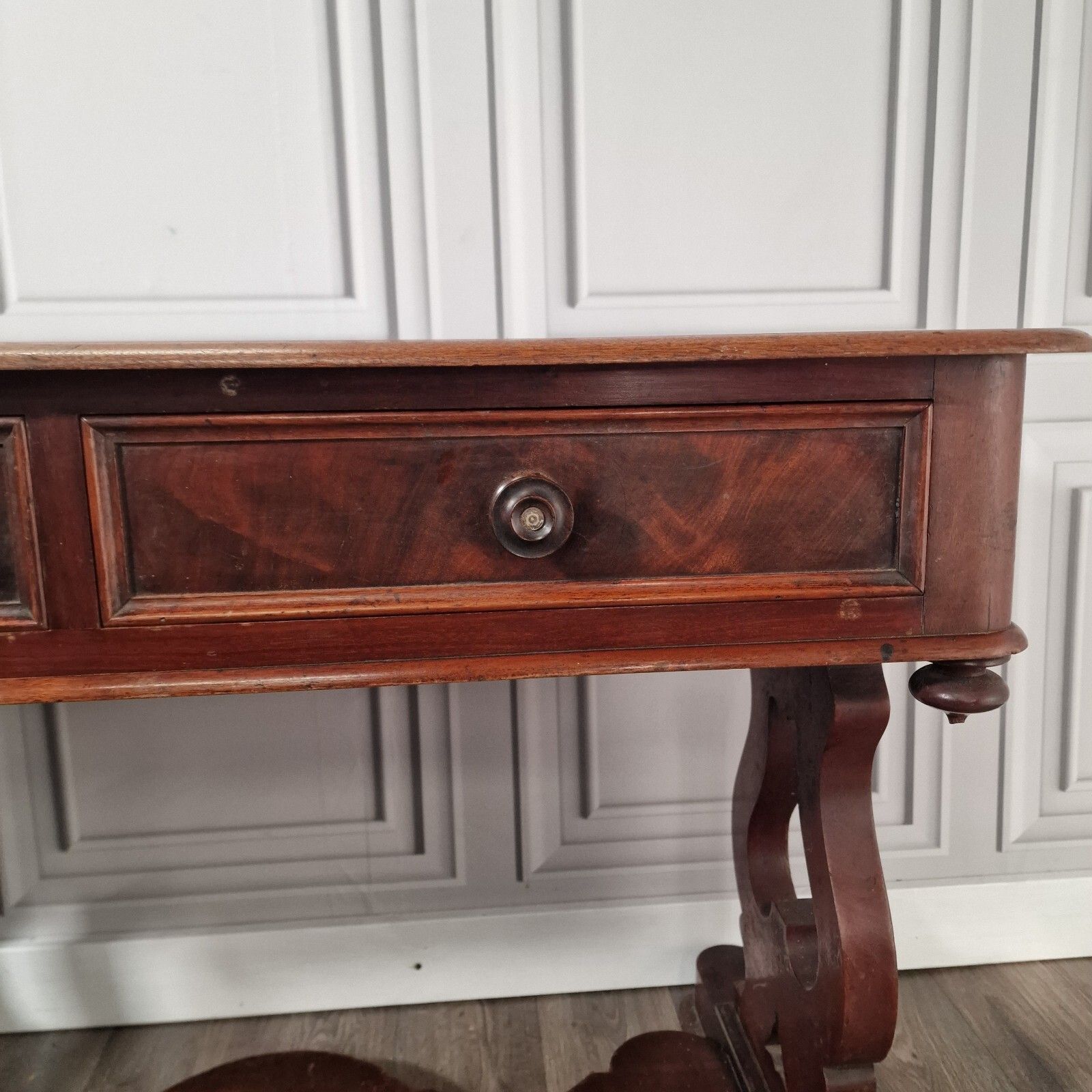 photo buy Antique Library Writing Table  Solid Wood Console Office Desk Drawers Mahogany