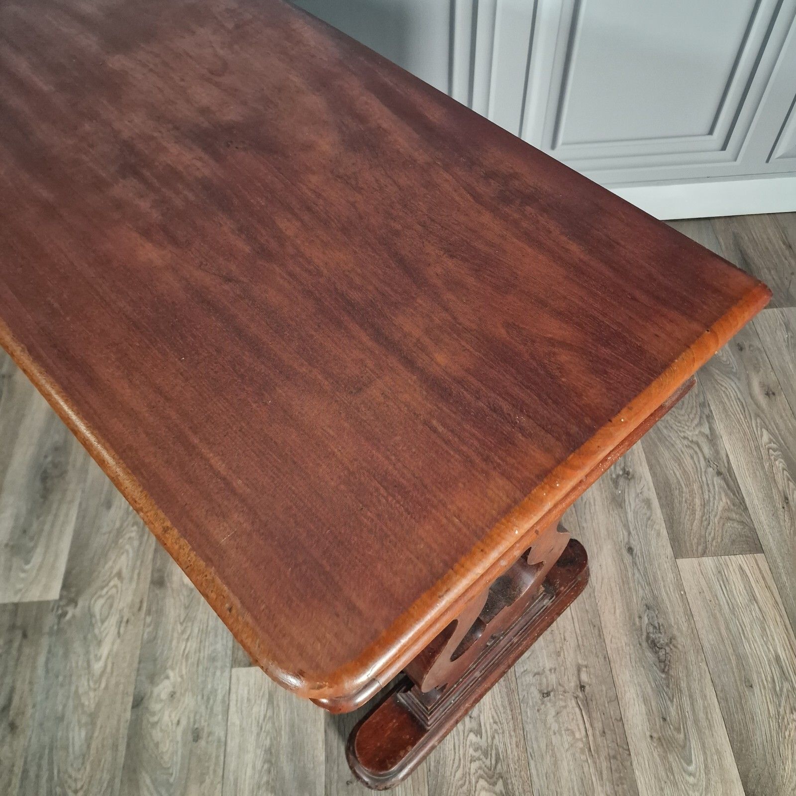 photo vintage Antique Library Writing Table  Solid Wood Console Office Desk Drawers Mahogany