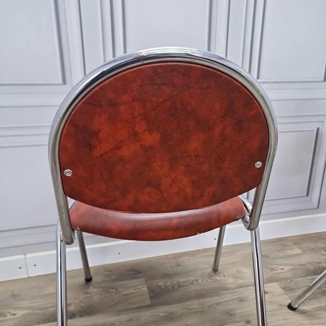 photo buy Pair 2 Vintage Chairs Ness Chrome Tube Stacking Faux Leather Mid Century