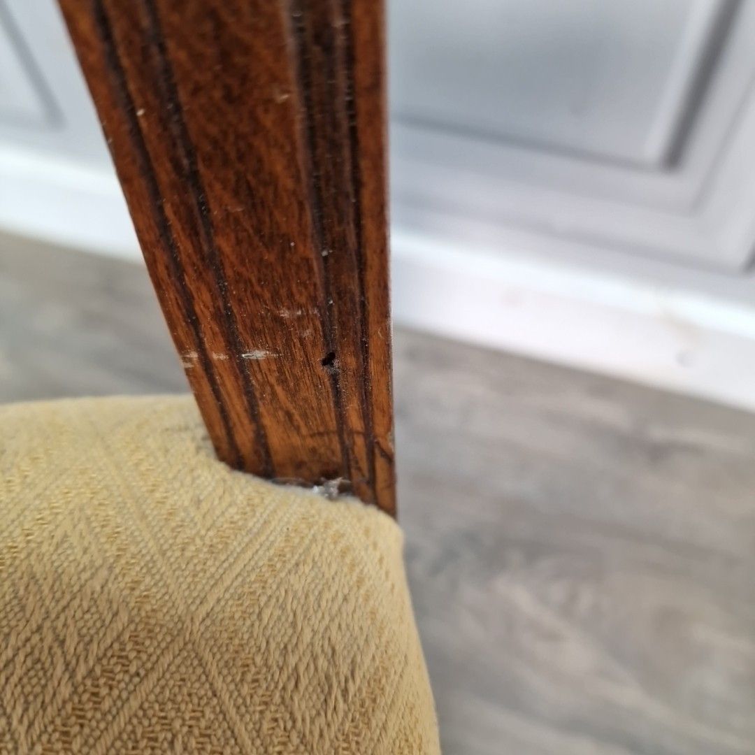 Antique Oak Dining Chair – Floral Wood Carved Back Bedroom Seat – Victorian photo vintage