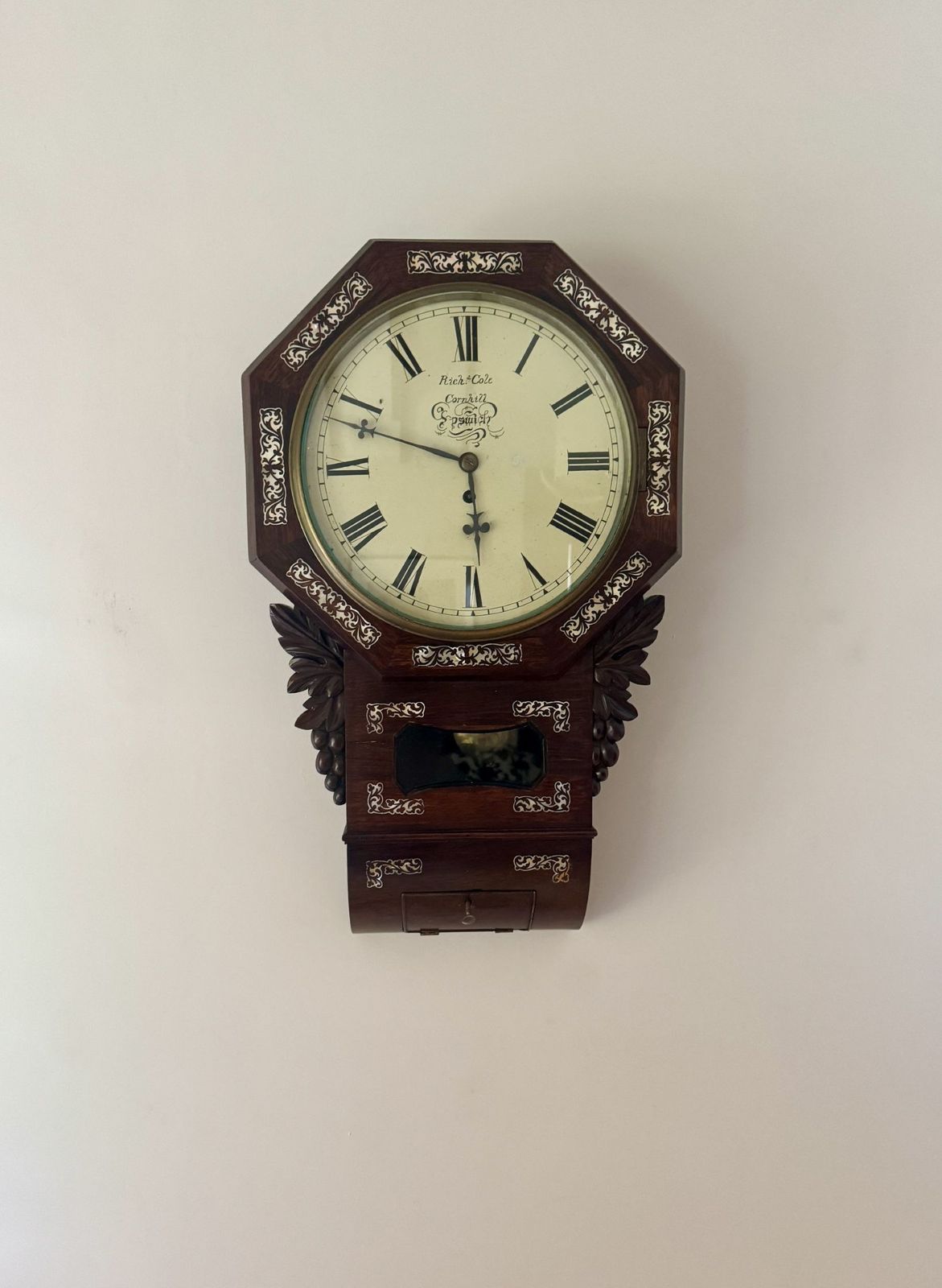 Quality Antique 19th Century Rosewood Inlaid Drop Dial Wall Clock photo furniture