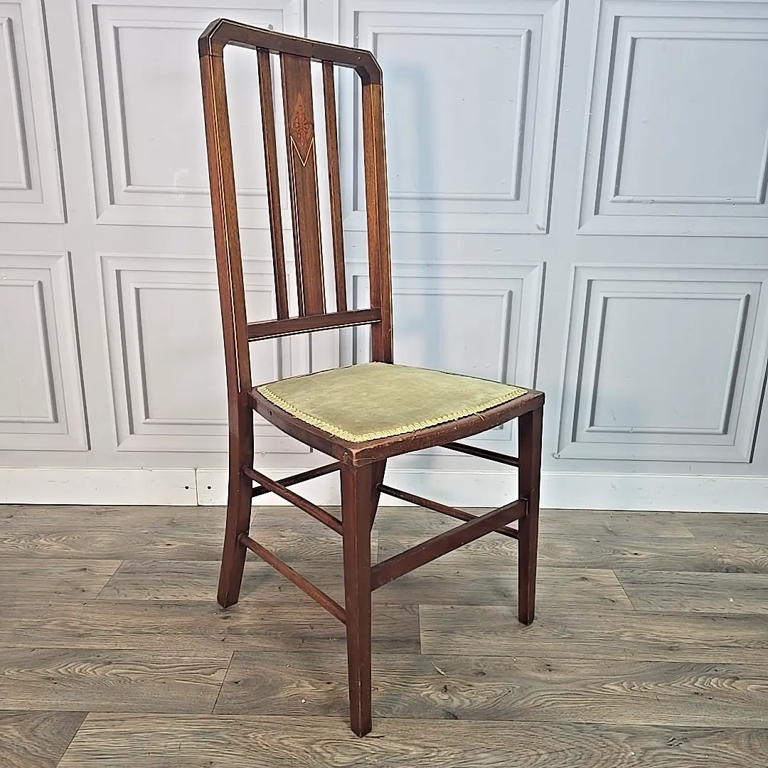 Antique Edwardian Chair Tall Inlaid Back Bedroom Window Vintage Wood