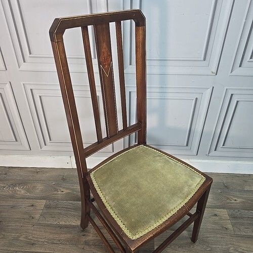 Antique Edwardian Chair Tall Inlaid Back Bedroom Window Vintage Wood photo for sale