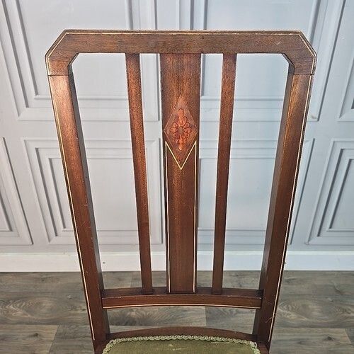 photo furniture Antique Edwardian Chair Tall Inlaid Back Bedroom Window Vintage Wood