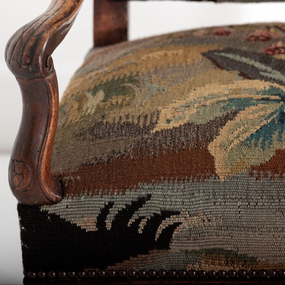 18th Century Walnut French Open Armchair In 19th Century Wild Strawberry Tapestry photo 2200.0