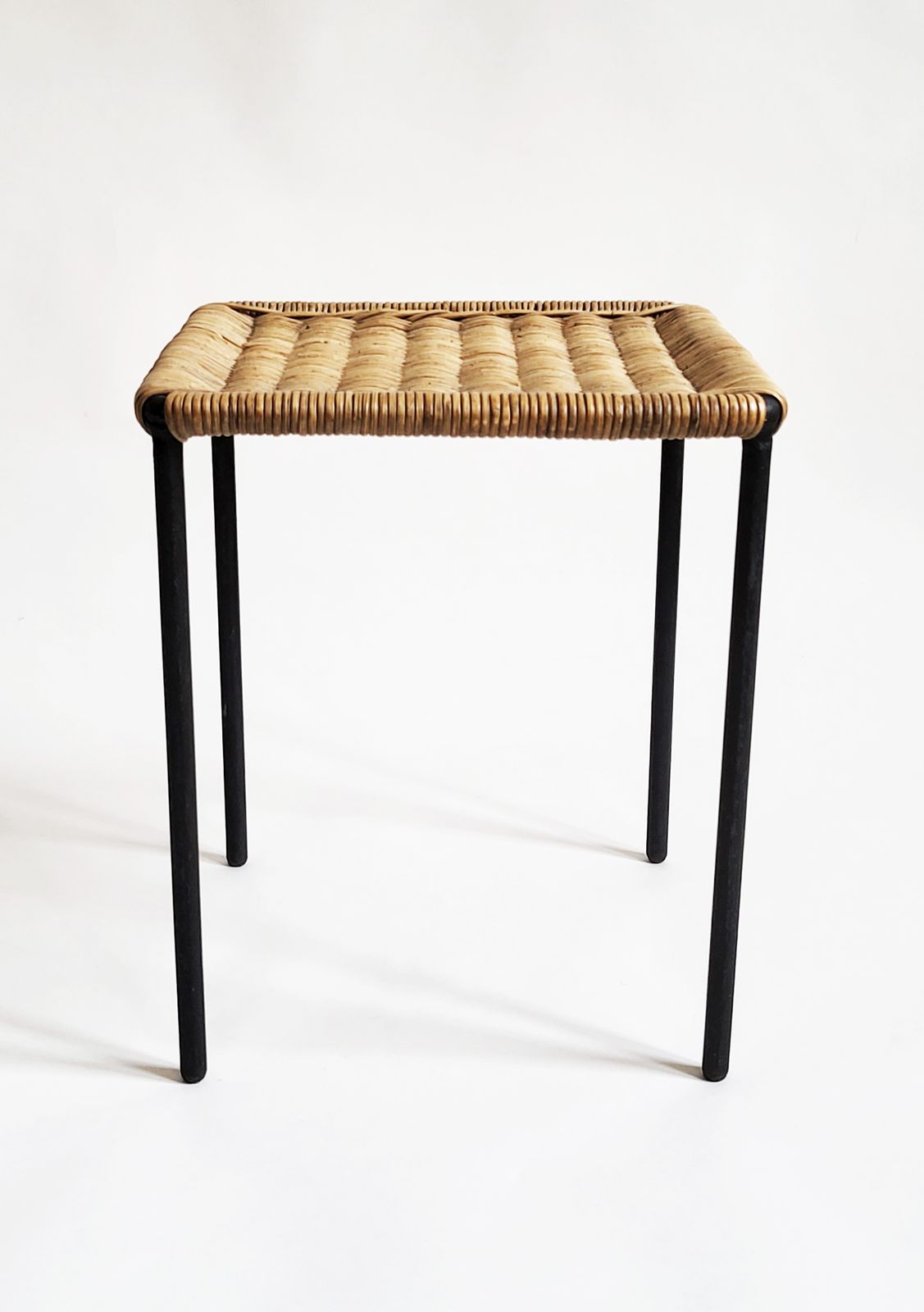 Mid Century Modern Forged Iron & Rattan Side Table By Carl Auböck, 1950s
