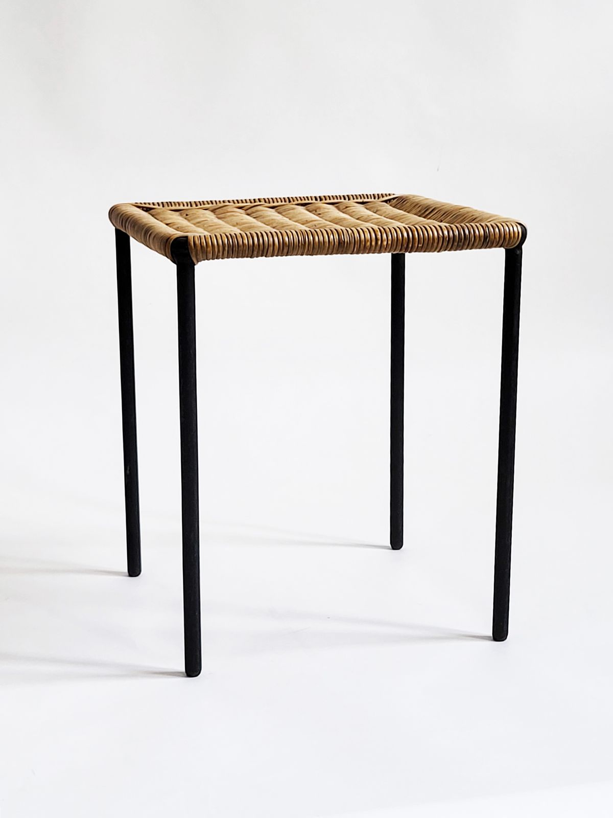Mid Century Modern Forged Iron & Rattan Side Table By Carl Auböck, 1950s photo vintage