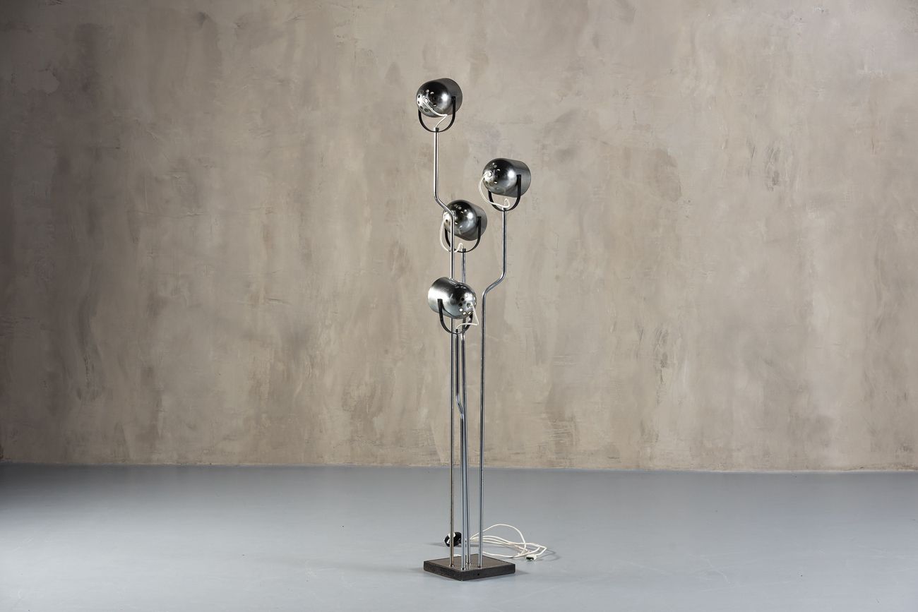 Goffredo Reggiani Chrome Floor Lamp With Four Spotlights, Italy, 1970s