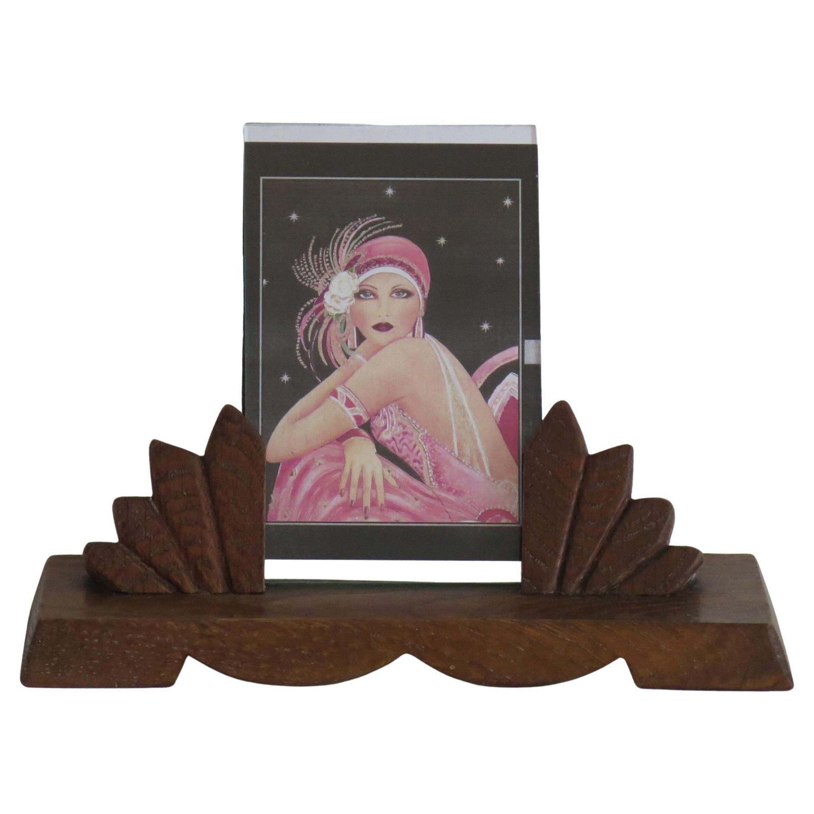 Art Deco Photo Frame, Handmade Oak With Fan Design, Circa 1925, 3.5x5.5"