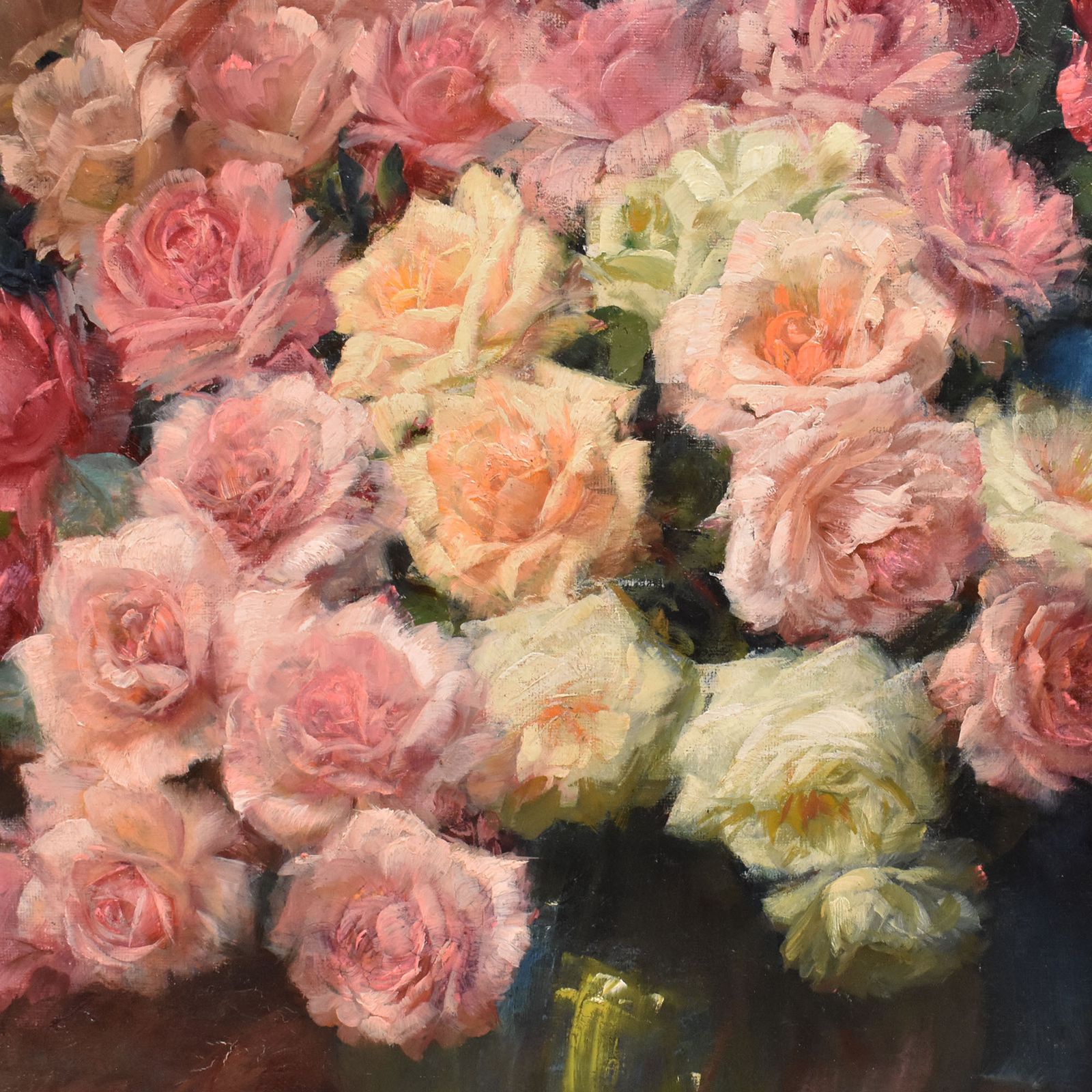 Large Flower Oil Paintings, Roses Still Life, Julien Stappers, Art Deco, XX Century photo Art