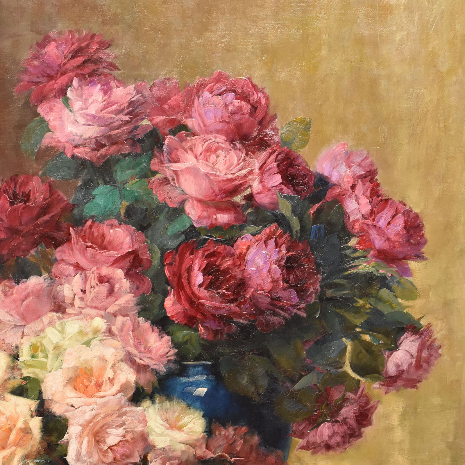 Large Flower Oil Paintings, Roses Still Life, Julien Stappers, Art Deco, XX Century photo 3500.0