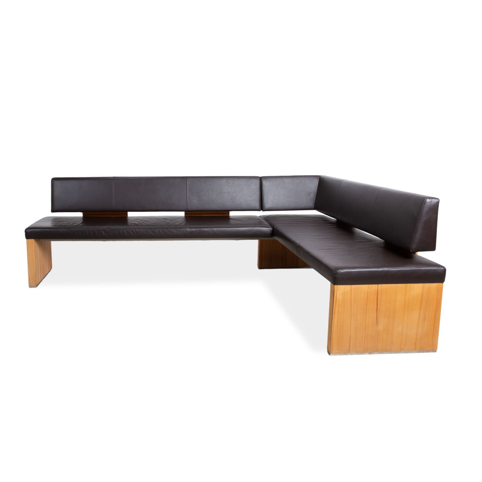 Mobilier Banquette d'angle Venjakob en cuir et bois, brun foncé, salle à manger photo