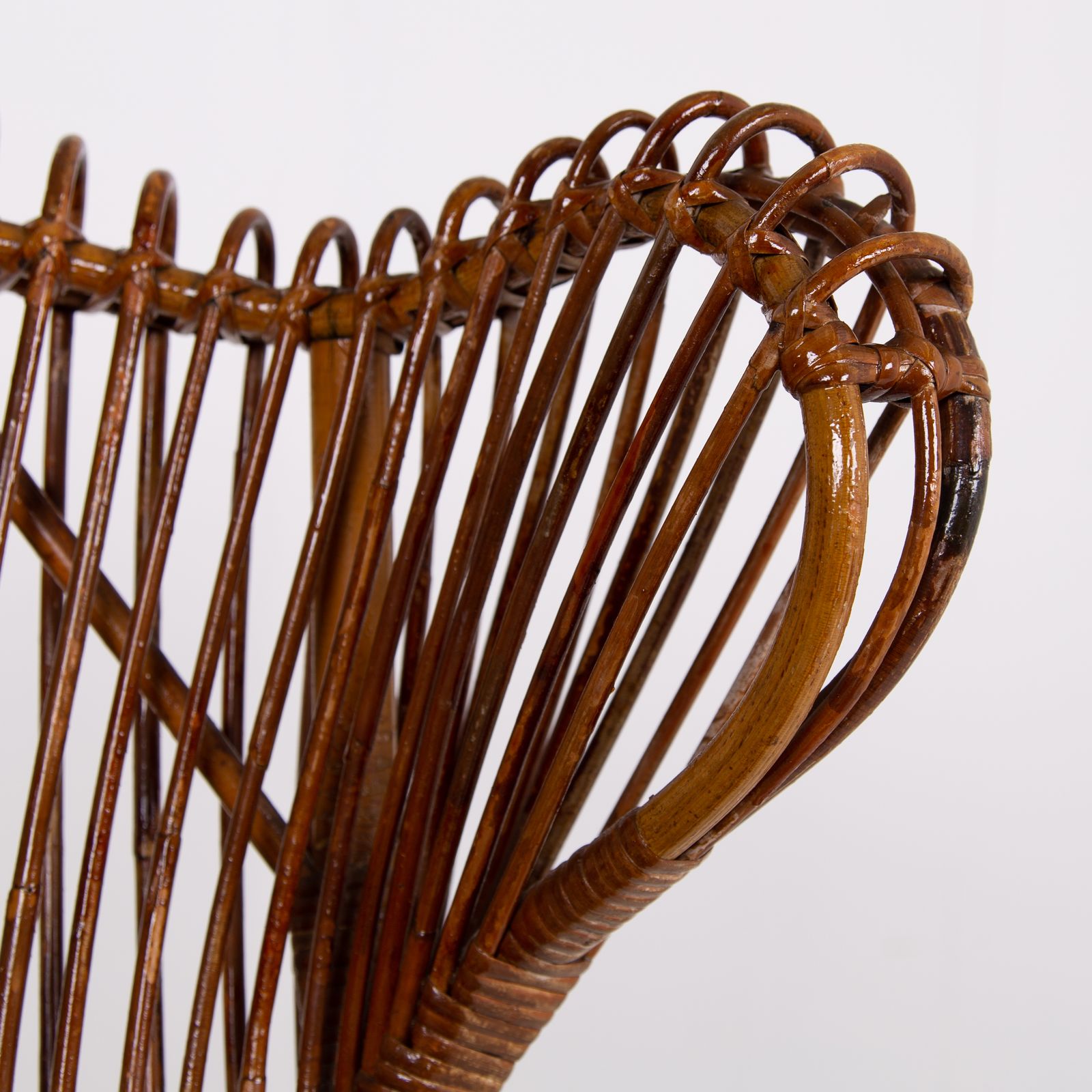 Pair Mid Century Italian Wicker & Bamboo Wingback Armchairs Fratelli Castano Milan C1970 photo for sale